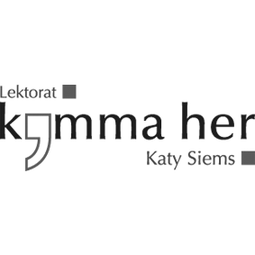 Logo grau / Lektorat Komma her Katy Siems